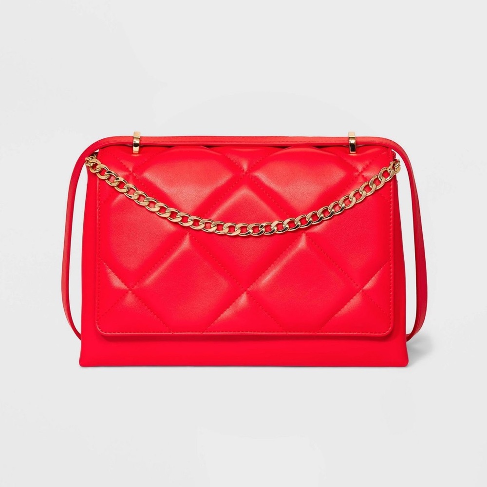 NWT A New Day Shoulder to Crossbody Quilted Red with Gold Chain Detail Bag - Picture 1 of 16